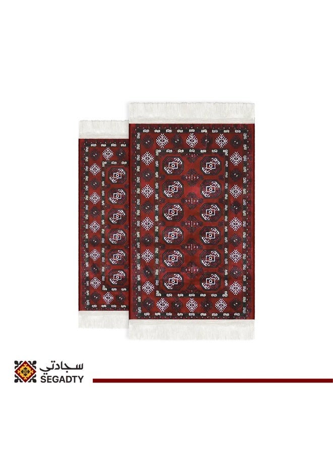 سجادتي مجموعة هدايا رمضان باكج 2 قطع سجاد السدو التراثي بتصميم أفغاني عتيق فاخر من بأصالة تراثية وحرفية فاخرة باللون الأحمر مقاس 70x110سم - Image 2